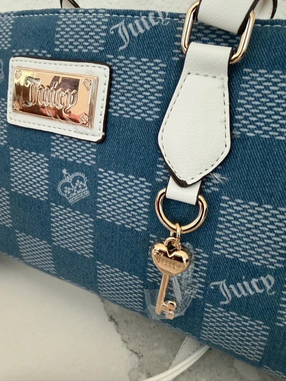 JUICY COUTURE Denim Satchel with White Trim and Gold Hardware